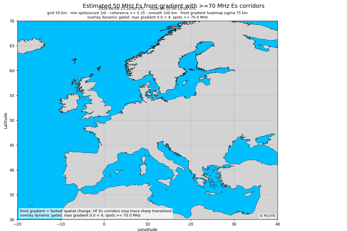 Estimated 50 MHz Es front strength map